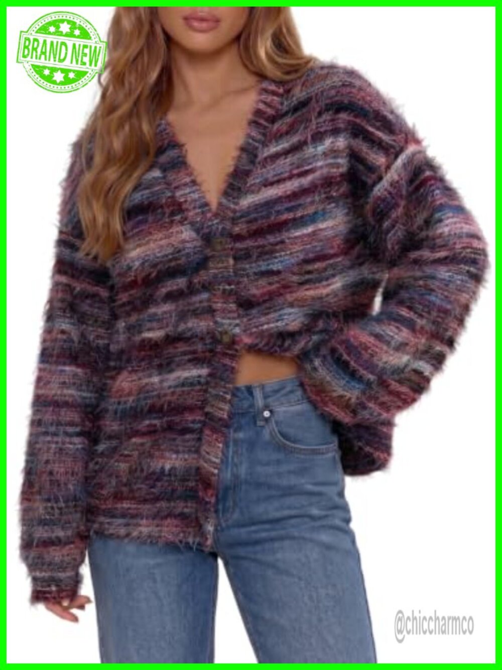 Dokotoo Lightweight Long Sleeve Striped Cardigan Sweater Button Front V-Neck